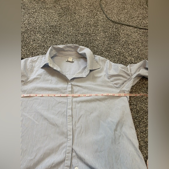 Lewit Blue Striped Poplin Button Down Exaggerated Cuff Boyfriend Shirt M - Picture 12 of 13